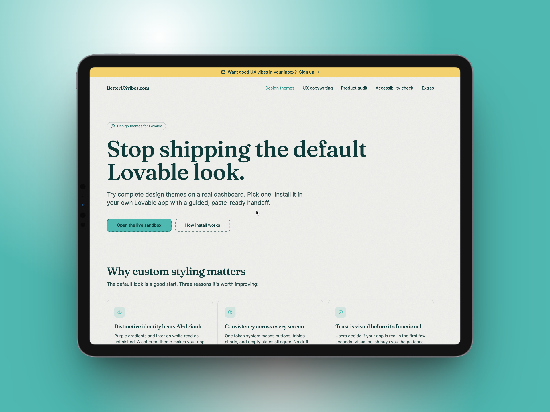 Design themes page explaining why custom styling matters