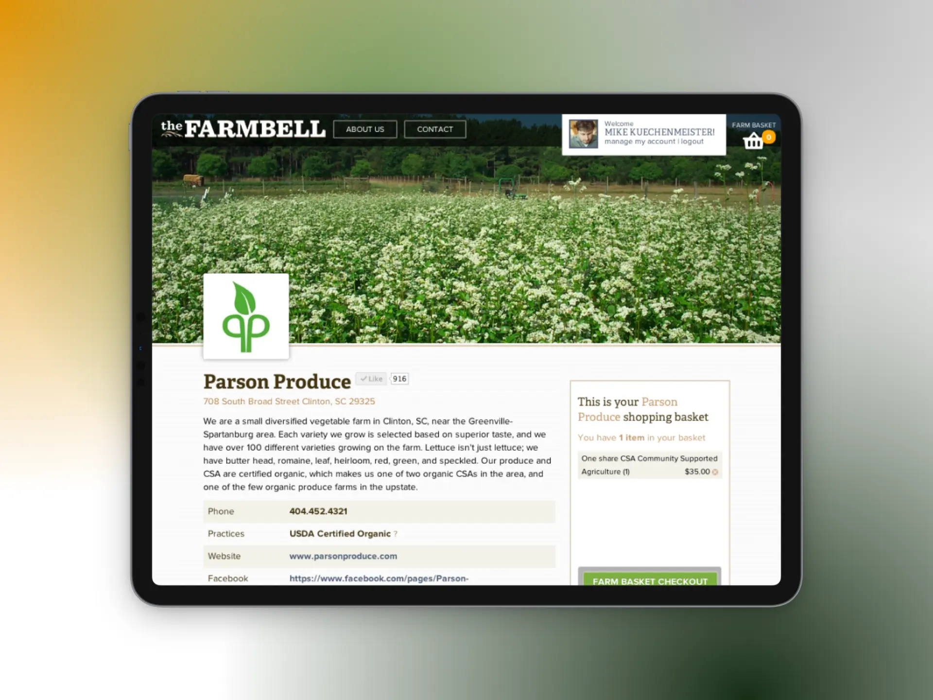 Parson Produce farm profile with shopping basket